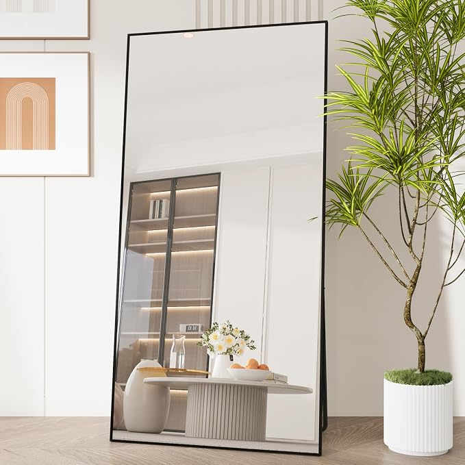 LFT HUIMEI2Y 71"x32" Full Length Mirror, Black Floor Mirror | Tempered Oversized Mirror Full Body with Aluminum Alloy Frame; Standing, Leaning, or Wall Mount for Bedroom, Living Room