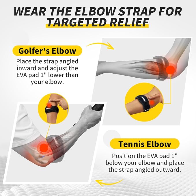 CAMBIVO 2 Pack Tennis & Golfer’s Elbow Brace, Counterforce Compression | Dual Adjustable Strap, Honeycomb Terry Lining, Breathable, Low-Profile Buckle, Forearm Support, for Tendonitis, Gym, Typing