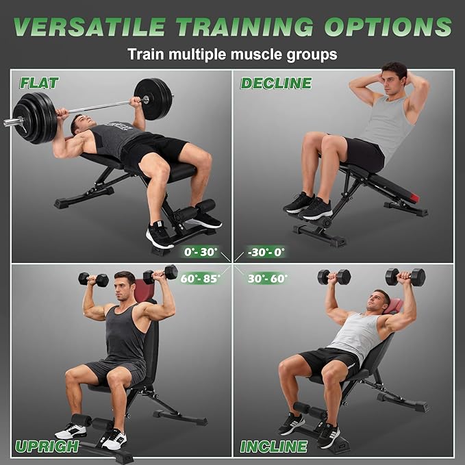 Adjustable Weight Bench 32 In Backrest | Foldable Workout Bench for home gym 660 LBS Incline/Decline Bench Press Exercise Equipment 85°to -30°FID