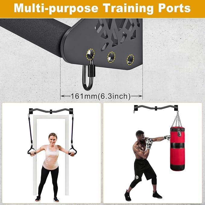 Kipika Wall Mounted Pull Up Bar - Heavy Duty 500 LB Capacity Doorway Chin Up Bar for Home Gym, Sturdy Steel Construction with Resistance Band Hooks | Hanging Exercise Bar for Full Body Workout