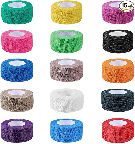 KISEER 15 Pack 1 Inch x 5 Yards Colorful Self Adhesive Bandage Breathable Cohesive Bandage Wrap Rolls Elastic Self-Adherent Tape for Stretch Athletic, Sports, Wrist, Ankle