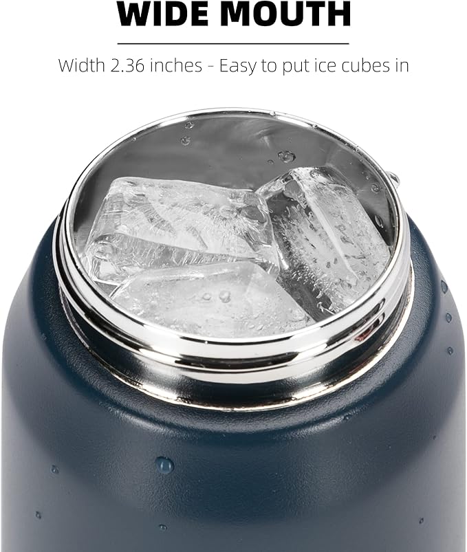 Fanhaw 24 oz Insulated Stainless Steel Water Bottle with Anti-Dust Chug Lid, Leakproof Vacuum Metal Everyday Use Bottle for Kids, Teens & Adults, Back to School Essentials (Navy Blue)