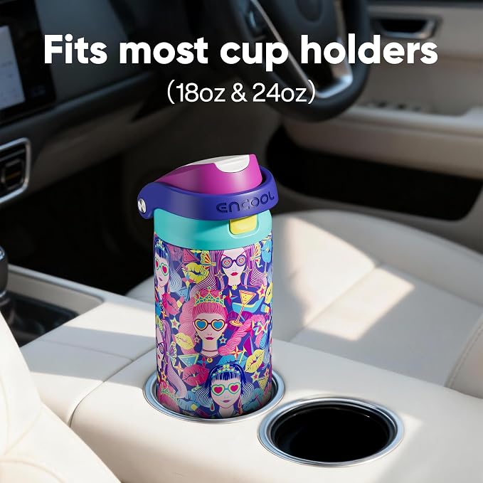 ENCOOL Leakproof Insulated Water Bottle with Straw Dual-Sip Water Bottle Bag-Safe Design for Work, Commute & Gym – Keeps Drinks Cold All Day, 24 oz, Pastel Cool