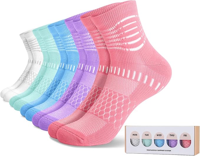 IRAMY Ankle Compression Socks for Women Men Plantar Fasciitis Relief 3/5 Pairs Cushioned Athletic Running Socks