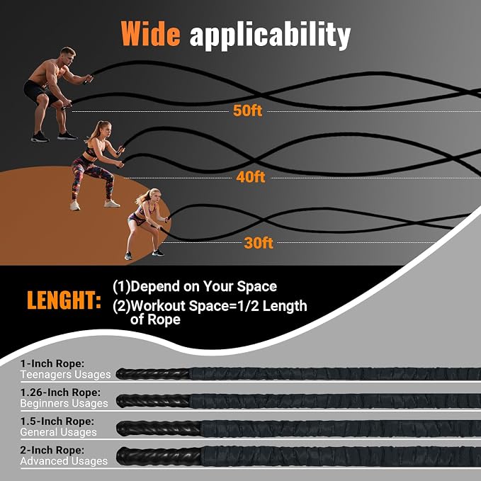 Battle Rope for Home Gym Workout,1.5 Inch 30ft Weighted Exercise Ropes for Working Out,Heavy Fitness Training Rope
