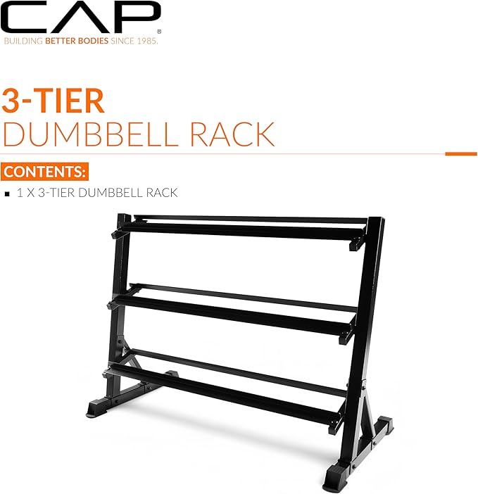 CAP 2-Tier & 3-Tier Dumbbell Rack for Home Gym, Heavy-Duty Steel Weight Storage Rack for Hex Dumbbells, Holds 5-35lb 5-50lb 5-75lb Dumbbell Pairs, Multiple Sizes & Capacities