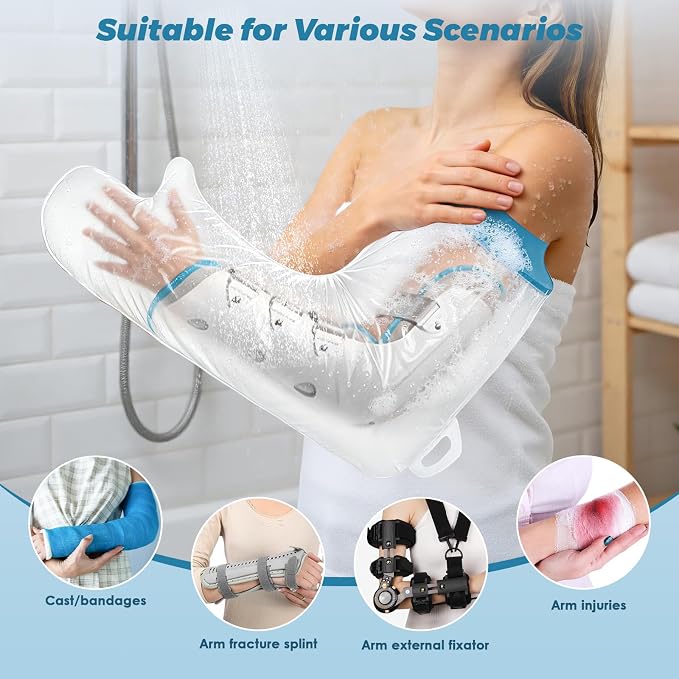 Waterproof Cast Covers for Shower Arm Adult, Reusable Full Arm Post Surgery | Soft Cast Protector Showering Sleeve Cast Bag for Wounded Hand Wrist Elbow Finger Care, Recovery Supplies Gifts