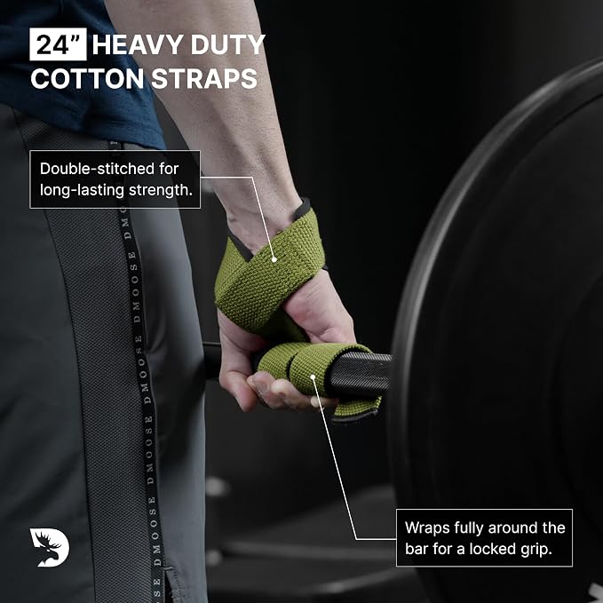 DMoose Fitness Lifting Straps 24" (Pair) - 5mm Padded Durable Wrist Straps for Weightlifting & Powerlifting - Cotton Lifting Strap with Silicone Grip for Men & Women - Deadlift Strap for Gym Workout