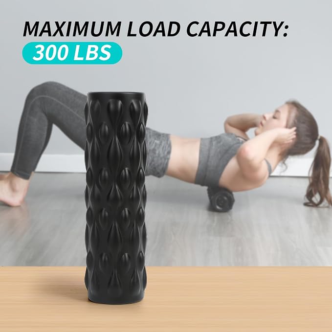 High-Density Vibrating Foam Roller Black with 4 Customizable Speeds for Deep Tissue Massage, Muscle Recovery and Pain Relief -Rechargeable with Portable Bag