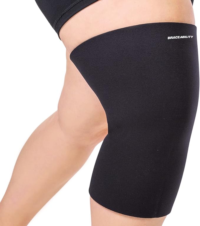 BraceAbility Plus Size Neoprene Knee Sleeve - XXL Wide Calf Compression Support Brace for Overweight to Obese Women or Men, Tapered Design for Big Thighs and Extra-Large Bariatric Calves (2XL WIDE)