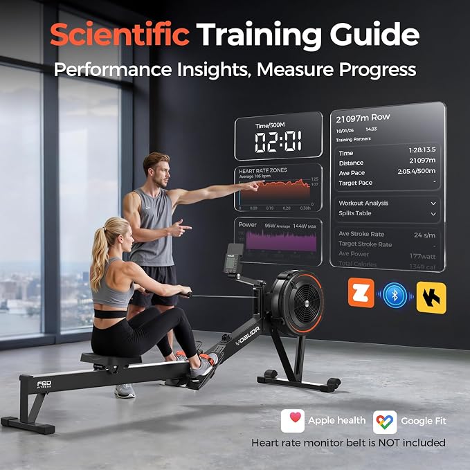 YOSUDA R2 Rowing Machine for Home, Air Rower with Self-Powered Monitor | 10 Level Resistance, Aluminum Rail, Ergonomic Seat, Easy Storage, Full Body Workout, Home Gym Equipment