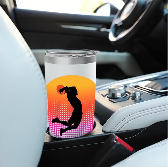 Basketball Game Hoop Slam Dunk Ball Retro Sunset Player Gift Stainless Steel Insulated Tumbler