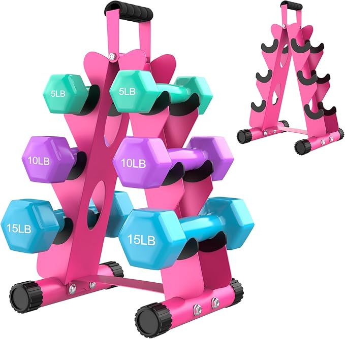 AmazeFan 5 Tier | 3-Tier Dumbbell Rack Stand Only, A-Frame Design Weight Rack with Handle, Weights Metal Strength Training Dumbbells Storage Rack for Home Gym Space Saver (Dumbells not Included)