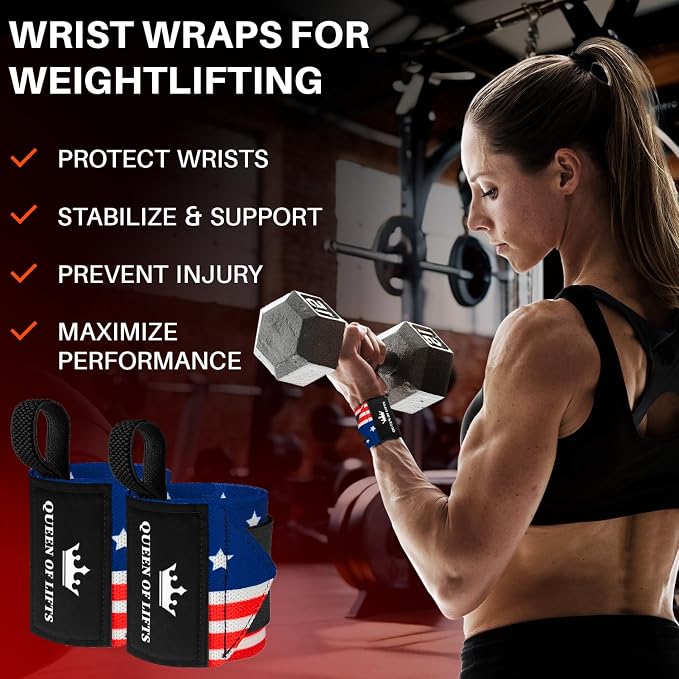 TECEUM Elastic Cotton Weightlifting Wrist Wraps with Thumb Loops, 1 Pair