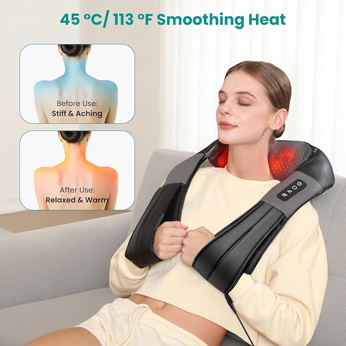 Nekteck Shiatsu Neck Massager with Heat for Pain Relief, NOT Cordless | 2026 Upgraded 3D Back Shoulder Kneading Massage Pillow, 3 Intensity Speeds Deep Tissue, Relaxation Gifts for Men Women, Black