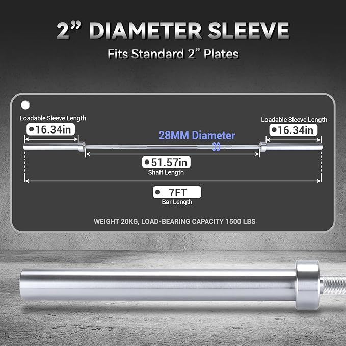 7FT/4 ft Home Gym Barbell Bar – 700LB/1500LB/500LB Capacity, Anti-Slip Knurling, Solid Steel, for Weightlifting, Strength Training