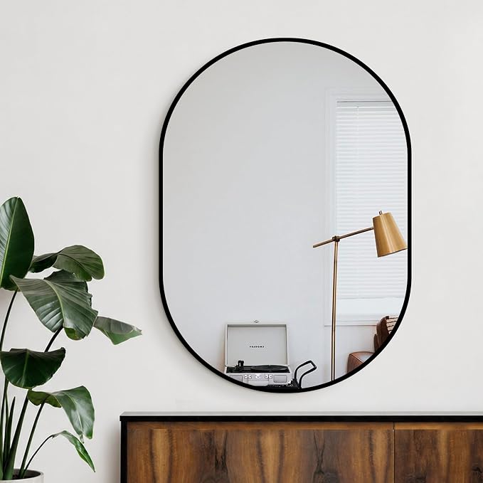 Oval Bathroom Vanity Mirror for Wall, 40''x28'' Black Oval Bathroom Mirror for Over Sink, Bedroom, Living Room, Entryway, HD Tempered Glass, Wall Mounted Horizontally or Vertically
