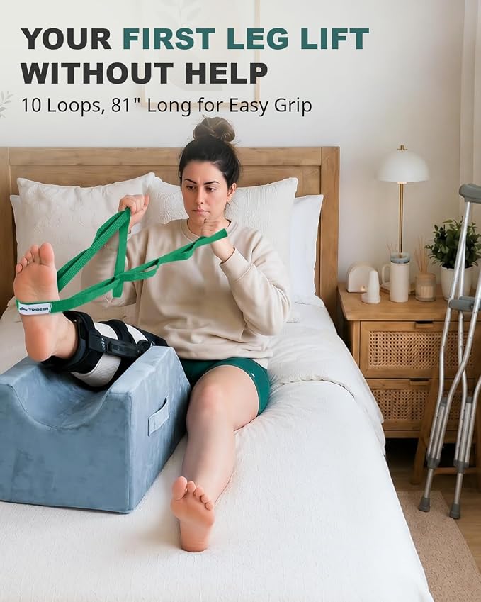 Trideer Stretching Strap with Loops & Leg Lifter, Non-Elastic PT-Style Physical Therapy Strap for Knee Replacement Rehab, Hamstring, Calf & Back Stretcher Mobility, Hip, Shoulder & Yoga