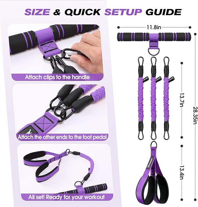 WOQQW Multifunction Pedal Resistance Band with Handle, Upgraded 3 Tube Adjustable Foot Resistance Bands for Core, Arm, Legs, Body Puller Trainer - Sit Up Exercise Equipment for Women Men