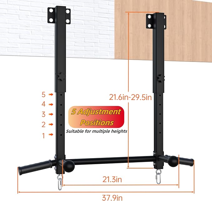 Joist Mounted Pull Up Bar, 800 lbs Heavy Duty Wall Mounted Chin Up Bar, Adjustable Height Pullup Bar for Garage, Basement, Backyard, Beam and Rafter Mount, Easy Installation, Ideal for Multiple Grip Options
