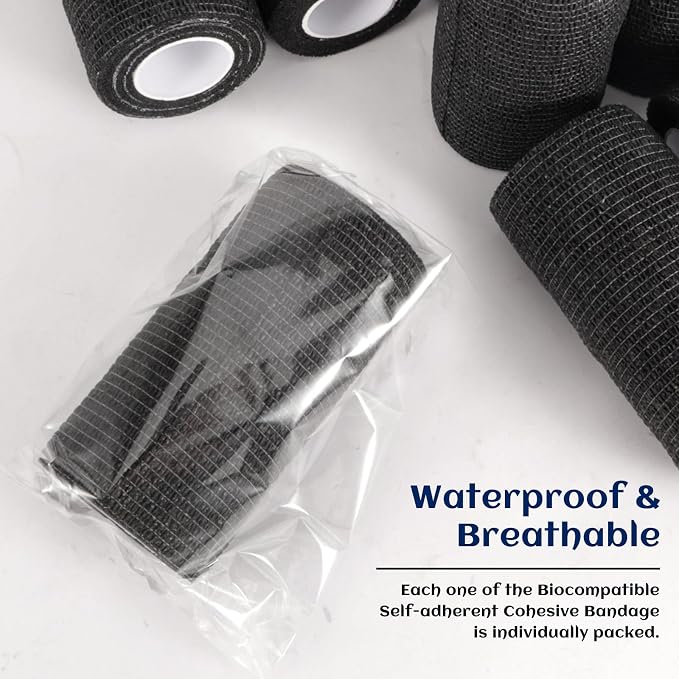 Elastic Self Adhesive Bandage Wrap 4 Inch, Breathable Non Woven Cohesive Bandage, Vet Wrap for Dogs, Ankle Sprains Swelling, Sports Athletic Tape (24 Count Black)
