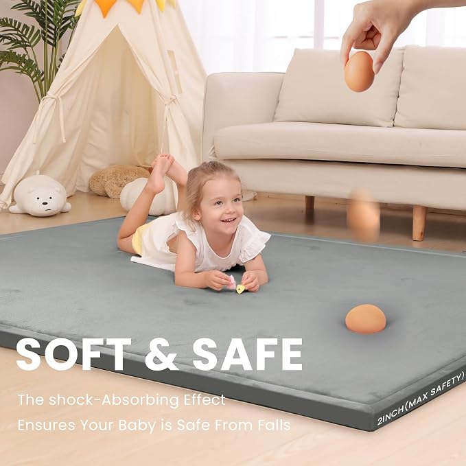 Huloo Sleep 2" Extra Thick Baby Play Mat for Floor,Ultra Soft Elasti Foam Mat for Tummy Time & Crawling,Playpen,Non Slip Nursery Rug for Toddlers,Infants,kids,Tatami Style for Yoga,Playroom(Dark Gray)