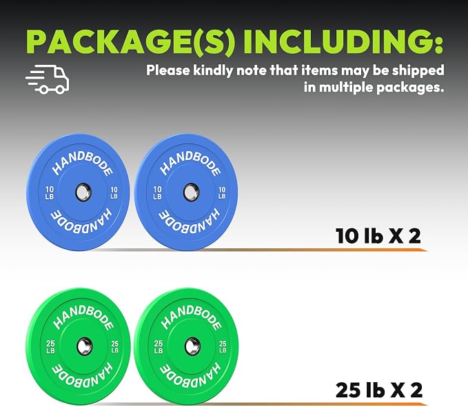 HANDBODE 2-Inch Weight Plates High Bounce, Olympic Bumper Plate Set 45/100/160/190/260/300lb, Colored Weight Plates Set for Home Gym, Barbell Weights Rubber Strength Training Plate for Weight Lifting