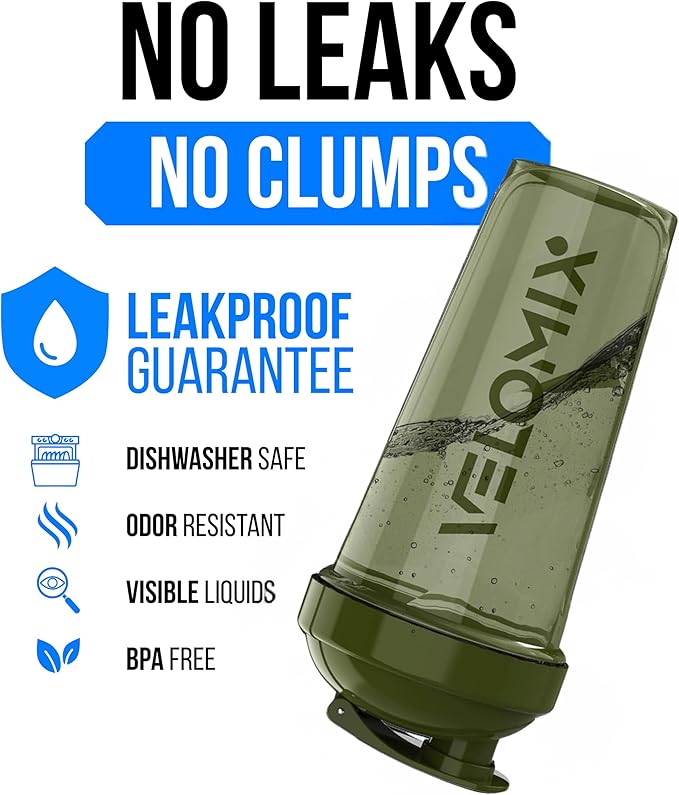 VELOMIX 2 Pack 28oz Protein Shaker Bottle for Protein Mixes, Blue/Green | 2x Wire Whisk, Leak Proof Shaker Cups for Protein Shakes, Stackable, Dishwasher safe, BPA free, Pre Workout and Gym ready