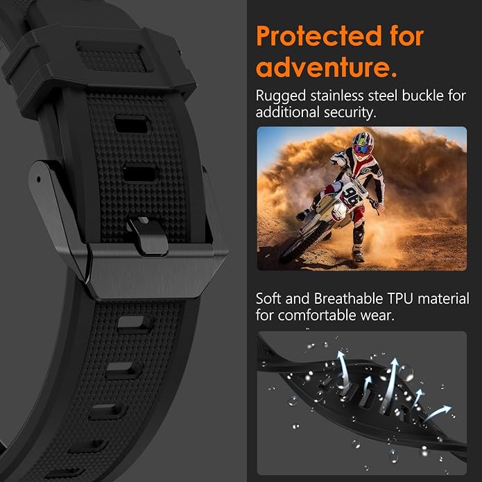 WINGLE FKM Rubber Bands for Apple Watch Band Ultra 3/2/1 Band Ultra 49mm Series 11 10 46mm 45mm 44mm 42mm SE 3/2/1 9 8 7 6 5 4 3 Men, Military Rugged Metal Connector Silicone Apple iWatch Sport Bands