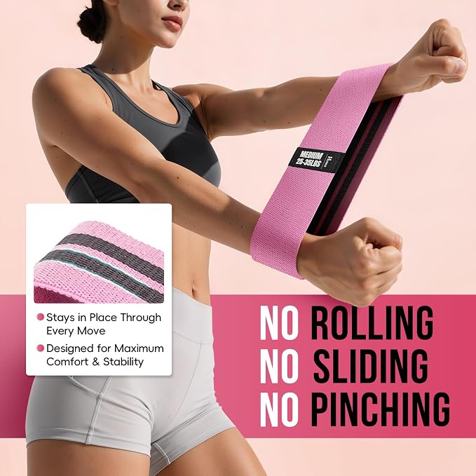 Fabric Resistance Band Set with Exercise Guide, 3 Levels for Hip and Glute | For women and men; 3 resistance levels with an exercise guide for legs, squats, yoga, fitness, and physical therapy