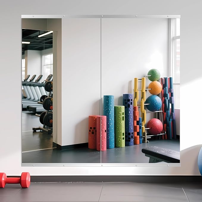 Ruomeng Home Gym Mirror, 55''x30''x2PCS Full Length, Large Frameless Body Mirror Tempered Glass for Gym, Workout, Yoga, Garage, Dance Studio