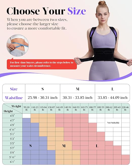 Posture Corrector for Women and Men, Full Back Support Brace, Adjustable Shoulder Straightener, Improving Posture, Relief Upper and Lower Back, Neck Pain, Full Black, Large