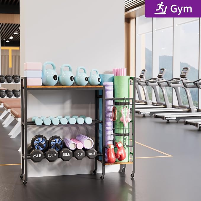 HavenlyYouth Dumbbell Rack, Home Gym Weight Rack Storage, Adjustable Dumbbell Stand Organizer with Wheels, Holds Dumbbells, Kettlebells, Yoga Mats