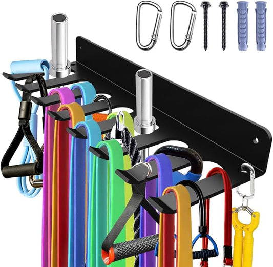Home Gym Accessories Organization Storage Rack Equipment For Home 8 Hook Wall Hanger Display Gear Barbells Resistance Bands Jump Ropes Lifting Belt Hanger Accessories Hardware Included