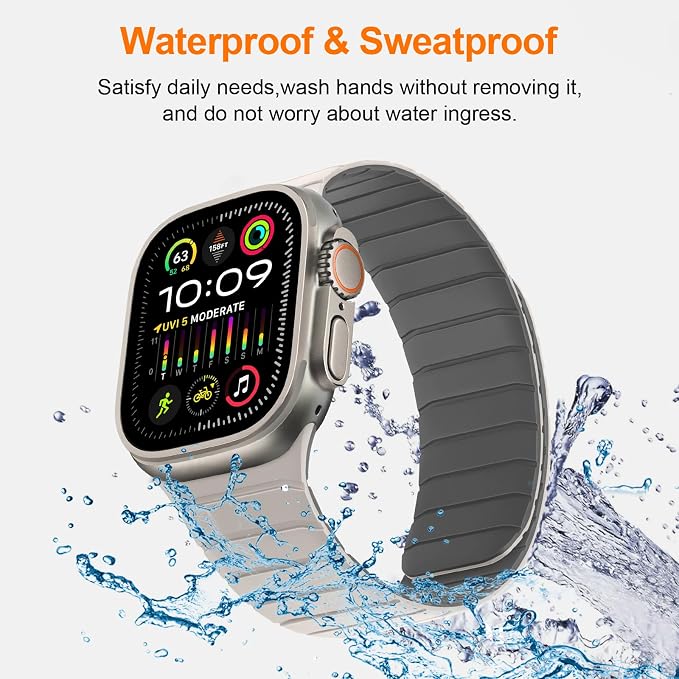 Tasikar Magnetic Bands Compatible with Apple Watch 49mm 46mm 45mm 44mm 42mm Soft Silicone Replacement Loop Wristband for iWatch Ultra 3 2 1 SE Series 11 10 9 8 7 6 5 4 3, Starlight-Grey