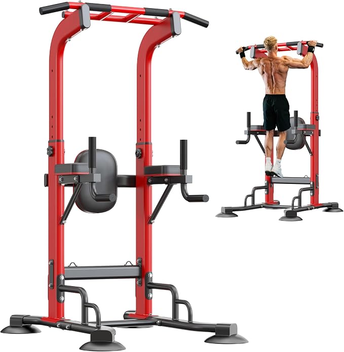 SogesHome Pull Up Bar and Dip Station Adjustable Home Gym Fitness Equipment | Multifunctional Heavy Duty Power Tower 330LB Capacity, Free Standing Strength Training Exercise Machine for Full Body Workout