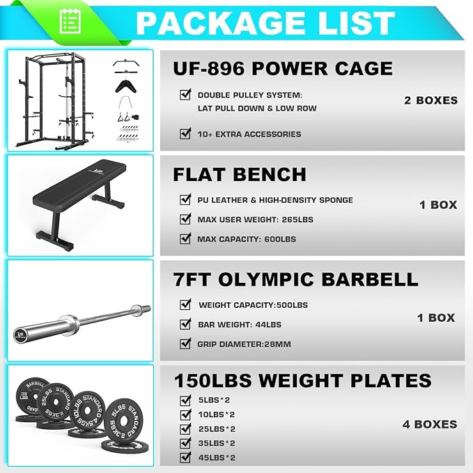 ULTRA FUEGO Power Cage, Multi-Functional Power Rack with J-Hooks, Dip Handles, Landmine Attachment and Optional Cable Pulley System for Home Gym