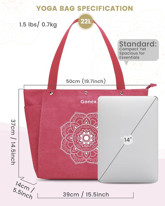 Gonex Yoga Mat Bag For Women Canvas Tote Pilates Gym Bag With Mat Carrier | Front-Opening Quick Access Mat Straps, Durable Cotton Canvas, Machine Washable, Bottle Holder Multi Pockets, Yoga Gym Travel