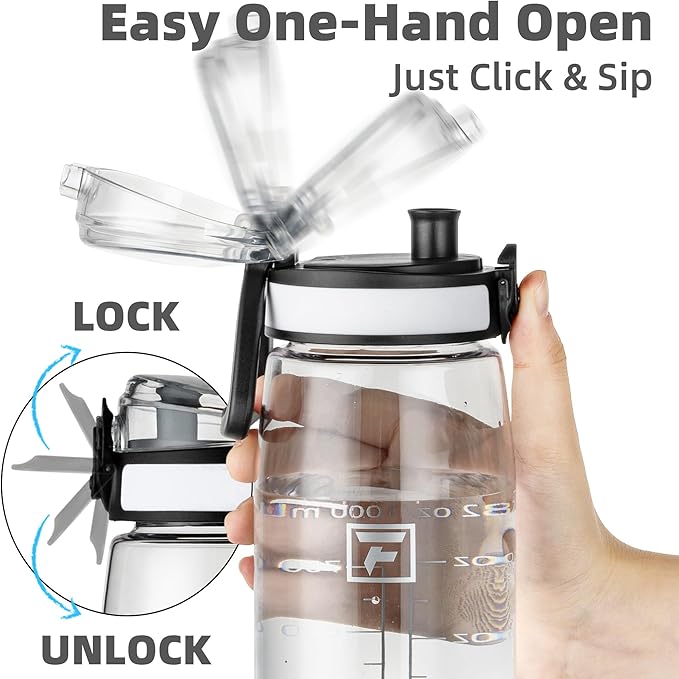 Fanhaw 32 oz Clear Plastic Water Bottle, BPA Free Leakproof Tritan Sports Water Bottle with Chug Lid, Wide Mouth Reusable Bottle for Gym, Travel, School & Office (Clear & White)