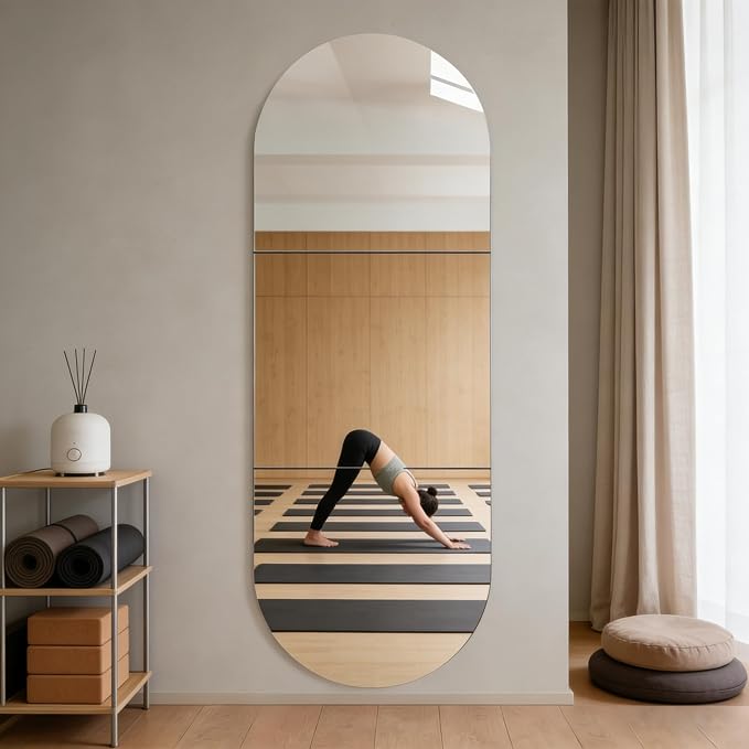 3-piece set of acrylic wall mounted mirrors, 20x20 inch self-adhesive frameless square combined with curved makeup lenses, flexible plastic lenses for bedrooms, home use, gym doors (3pcs - 20‘’×20‘’)