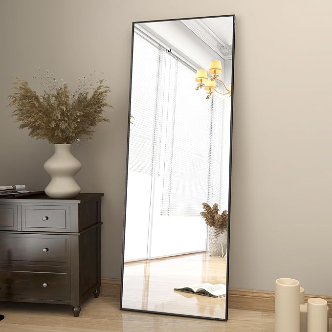 BEAUTYPEAK Full Length Mirror 64"x21" Floor Mirrors | Nano Glass, Standing Rectangle Mirrors Body Dressing Wall-Mounted for Living Room, Bedroom, Black