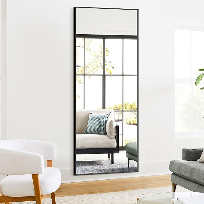 TRAHOME Full Length Standing Mirror, 70"x24" Black Full Body Mirror with Aluminum Alloy Frame, Free Standing or Wall Mount for Bedroom, Living Room, Dressing Room