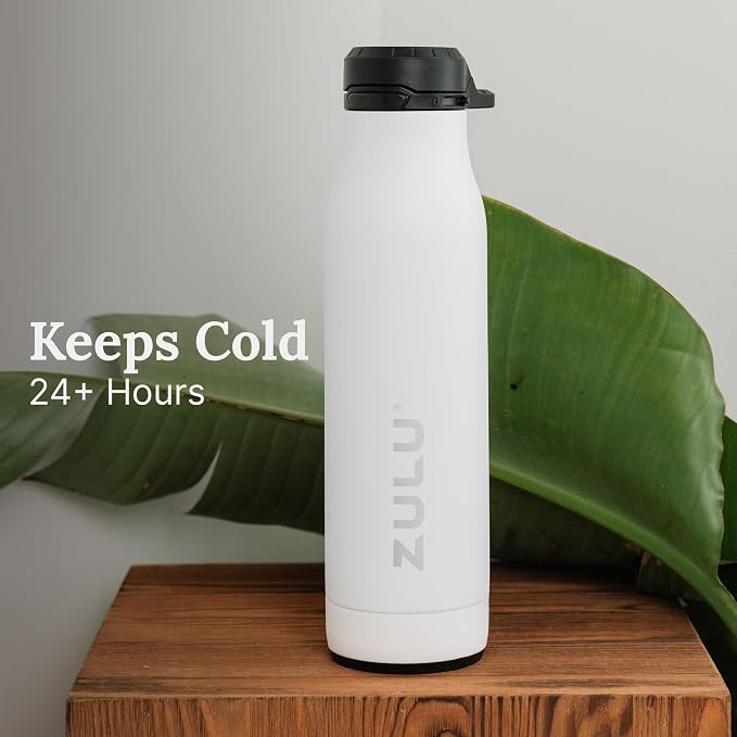 ZULU Ace 24oz Insulated Stainless Steel Water Bottle, Chug Spout, Ice Blue | Leakproof water bottle keeps drinks cold for hours. BPA-free, locking lid, sip or chug, perfect for gym, travel, and school.
