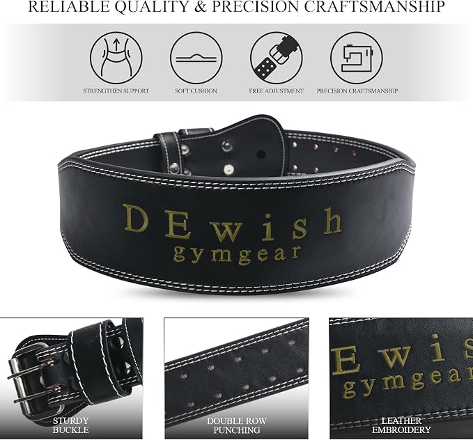 7mm Leather Weightlifting Belt, 4”& 6”Width, Double Prong Power Belt for Gym Bodybuilding, weightlifting, powerlifting, squats and deadlifts