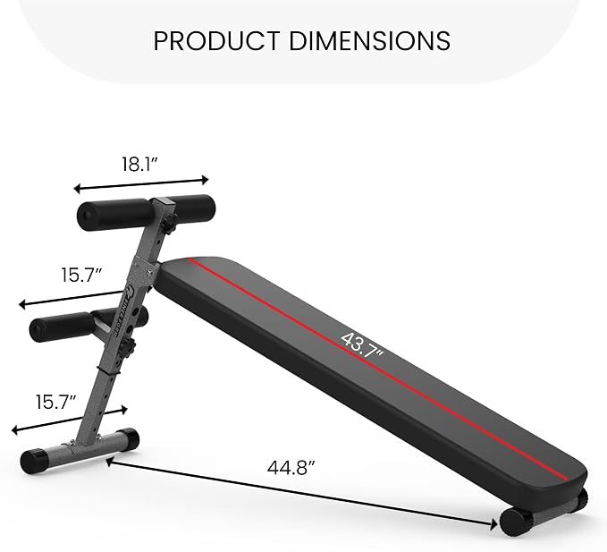 Finer Form Gym-Quality Adjustable Sit Up Ab Bench & Decline Weight Bench for Home Gym Strength Training. Supports 660lbs. Extended Backrest for Support. Great for Decline Bench Press & Core Workouts