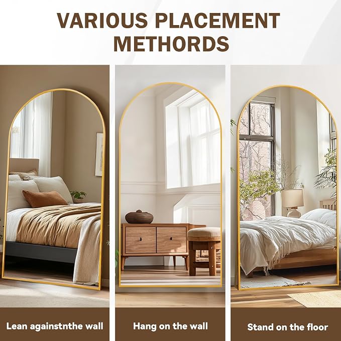 LFT HUIMEI2Y 71"x32" Arch Full Length Mirror, Gold Floor Mirror | Tempered Oversized Mirror Full Body with Aluminum Alloy Frame; Standing, Leaning, or Wall Mount for Bedroom, Living Room