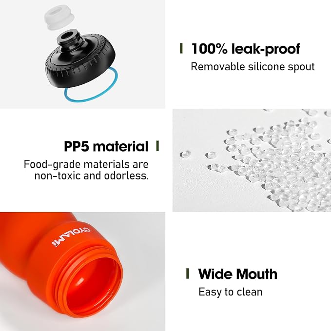Bike Water Bottle 22oz/650ml Cycling Squeeze Water Bottle BPA Free Leakproof Easy-Squeeze Sports Bottles for Bicycle Gym Camping Hiking Vitality Orange