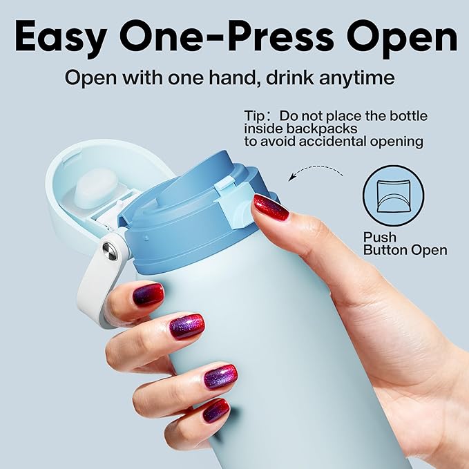 Insulated Water Bottle with Straw - Encool Stainless Steel Water Bottle with Push Button Lid, Leak-Proof & BPA-Free, Keeps Cold for 24 Hours for Sports, Travel, Gym (40 oz, Jungle Mist)
