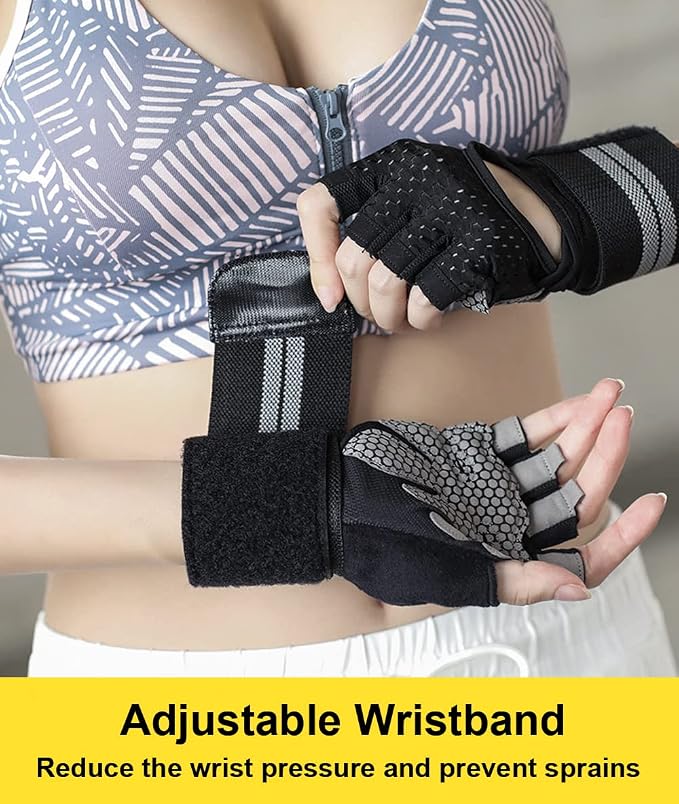 SUJAYU Weightlifting Gym Gloves for Men Women, Breathable Workout Gloves, Anti-Slip Exercise Gloves, Adjustable Wrist Support, Full Palm Protection, Lightweight