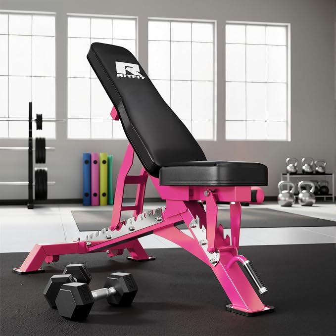 RitFit Adjustable/Foldable Utility Weight Bench for Home Gym | Incline Decline Flat, Multi-Position Backrest & Seat, Full Body Strength Training with Heavy Duty Steel Frame, Foldable